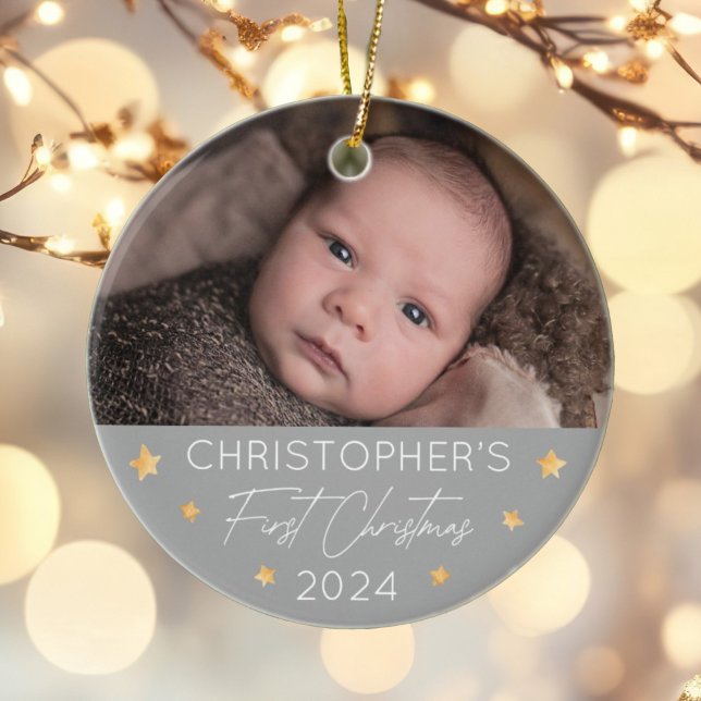 Personalised Baby's First Christmas Photo Ceramic Tree Decoration (Creator Uploaded)