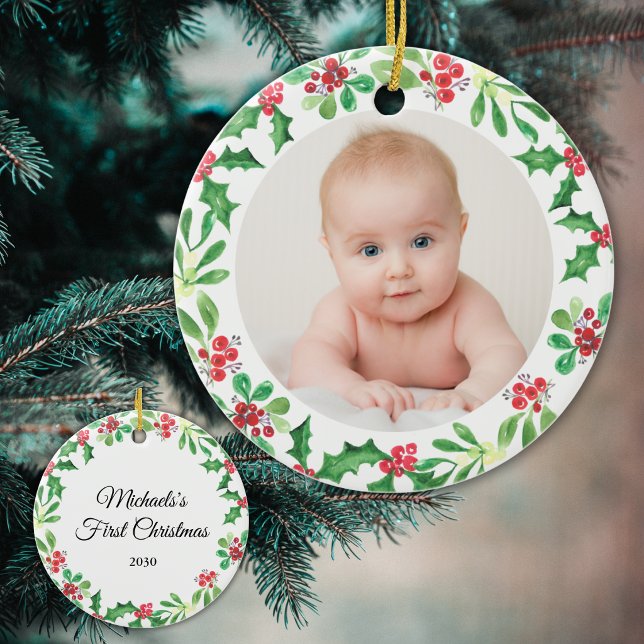 Personalised Baby's First Christmas Photo Ceramic Tree Decoration (Creator Uploaded)