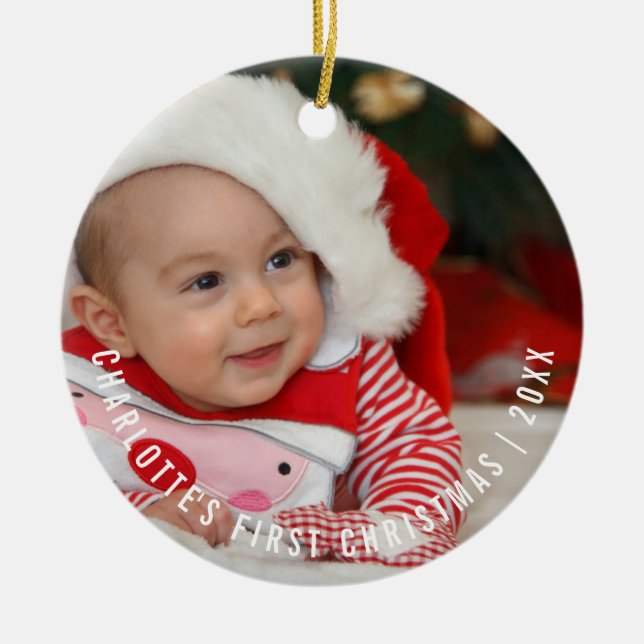 Personalised Baby's First Christmas Photo Ceramic Tree Decoration (Front)