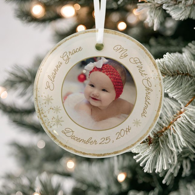  Personalised Baby's First Christmas Photo Glitter Glass Tree Decoration (Creator Uploaded)