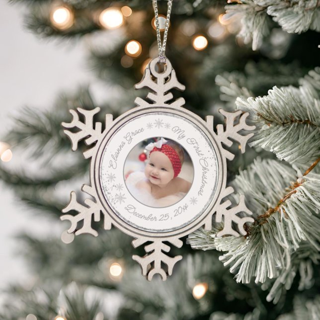  Personalised Baby's First Christmas Photo Glitter Snowflake Pewter Christmas Ornament (Creator Uploaded)