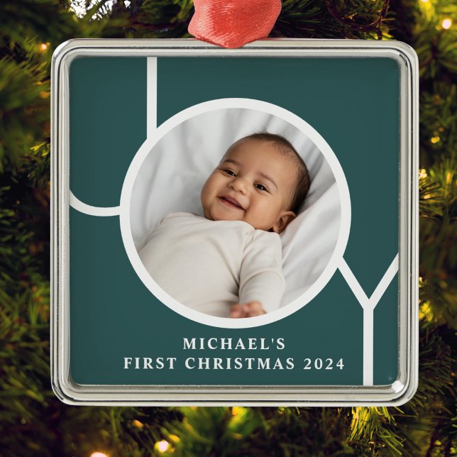 Personalised Baby's First Christmas Photo Green Metal Tree Decoration (Creator Uploaded)