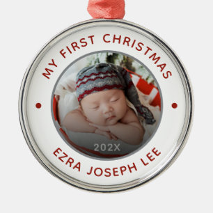 Personalised Baby's First Christmas Photo Metal Tree Decoration