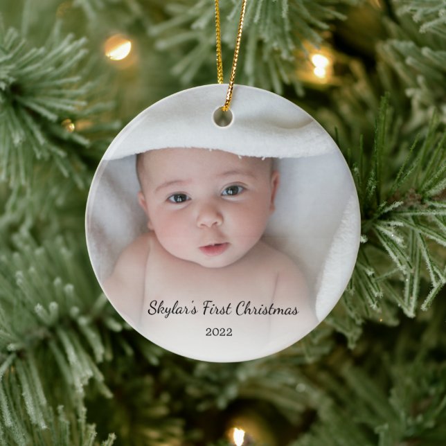 Personalised Baby's First Christmas Photo Name Ceramic Tree Decoration (Tree)