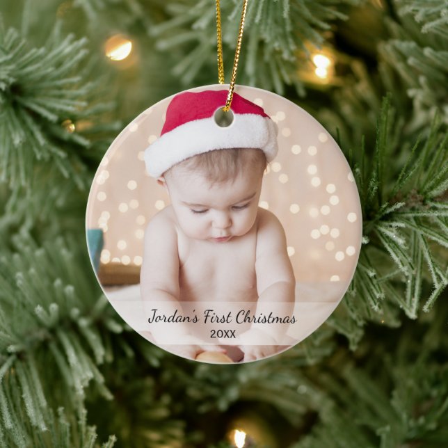 Personalised Babys First Christmas Photo Name Year Ceramic Tree Decoration (Tree)