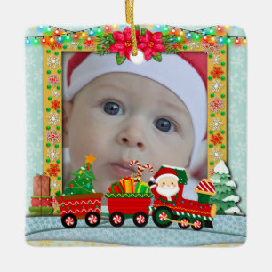 Personalised Baby's First Christmas Photo Train Ceramic Ornament