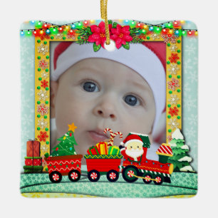 Personalised Baby's First Christmas Photo Train  Ceramic Ornament