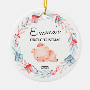 Personalised Baby's First Christmas, Pig Gift Ceramic Tree Decoration