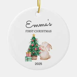 Personalised Baby's First Christmas, Rabbit Gift Ceramic Tree Decoration