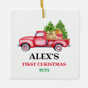 Personalised Baby's First Christmas Red Truck Xmas Ceramic Ornament