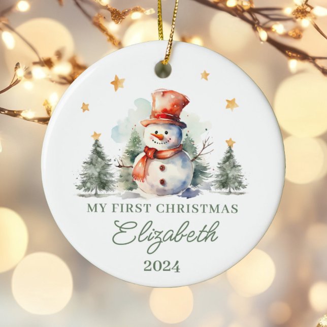 Personalised Baby's First Christmas Snowman Ceramic Tree Decoration (Creator Uploaded)