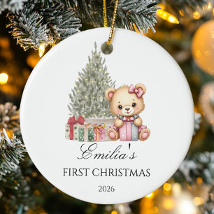 Personalised Baby's First Christmas Teddy Bear Ceramic Tree Decoration