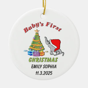 Personalised Baby's First Christmas with Elephant Ceramic Tree Decoration