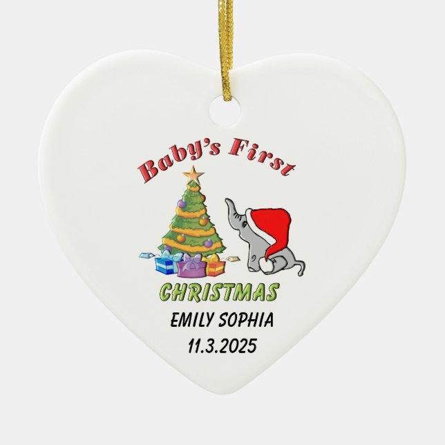 Personalised Baby's First Christmas with Elephant Ceramic Tree Decoration (Front)