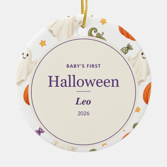 Personalised Baby's First Halloween Ceramic Tree Decoration (Front)