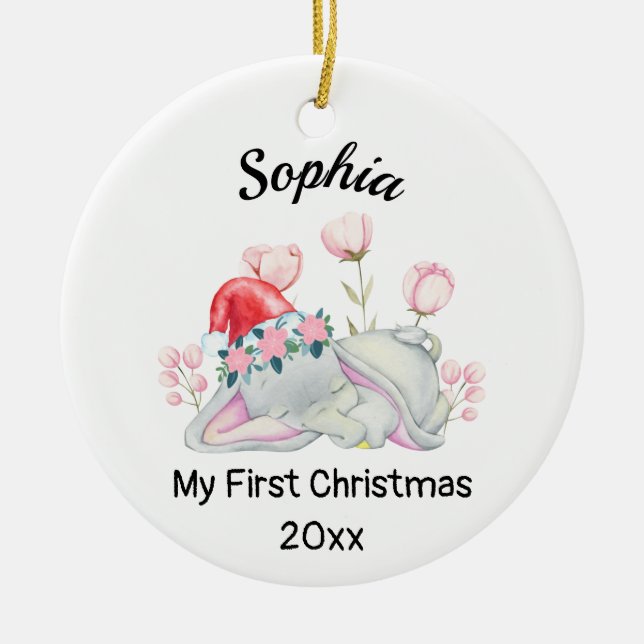 Personalised Baby's Girl My First Christmas 2023 Ceramic Tree Decoration (Front)