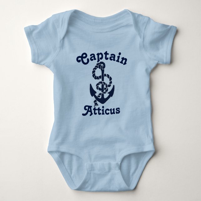 Personalised Babys Name Navy Blue Nautical Captain Baby Bodysuit (Front)
