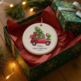 Personalised Baby's Photo and Name Dino Ceramic Tree Decoration