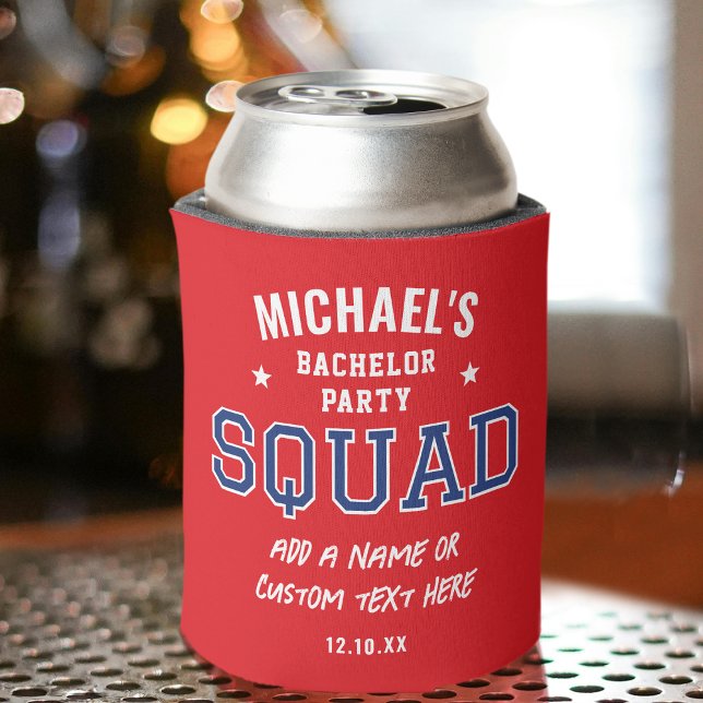 Personalised Bachelor Party Squad Red Navy Can Cooler (Creator Uploaded)