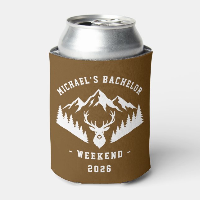 Personalised Bachelor Weekend Mountain Can Cooler (Can Front)