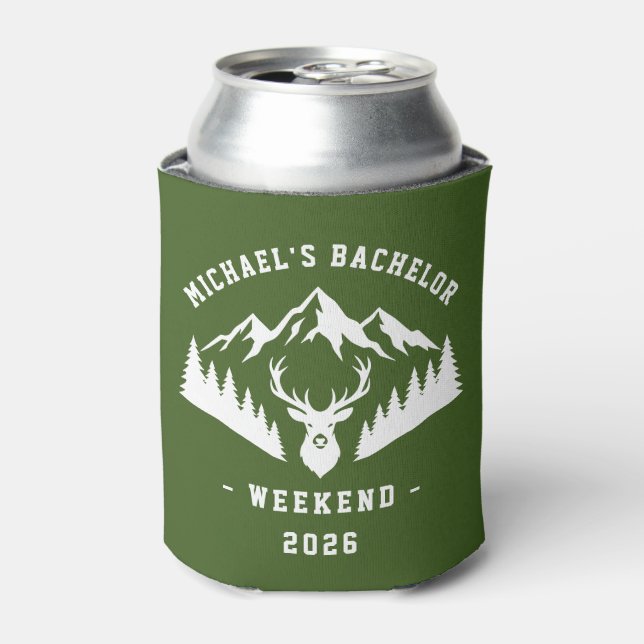 Personalised Bachelor Weekend Mountain Can Cooler (Can Front)