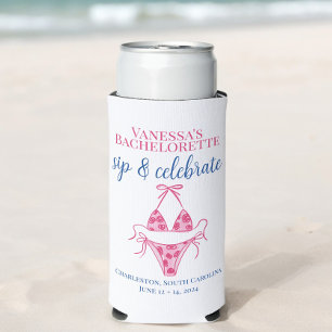 Personalised Bachelorette Bikini Sip and Celebrate Seltzer Can Cooler