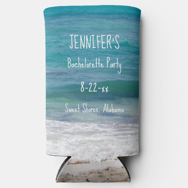 Personalised Bachelorette Party Beach Theme Seltzer Can Cooler (Front)