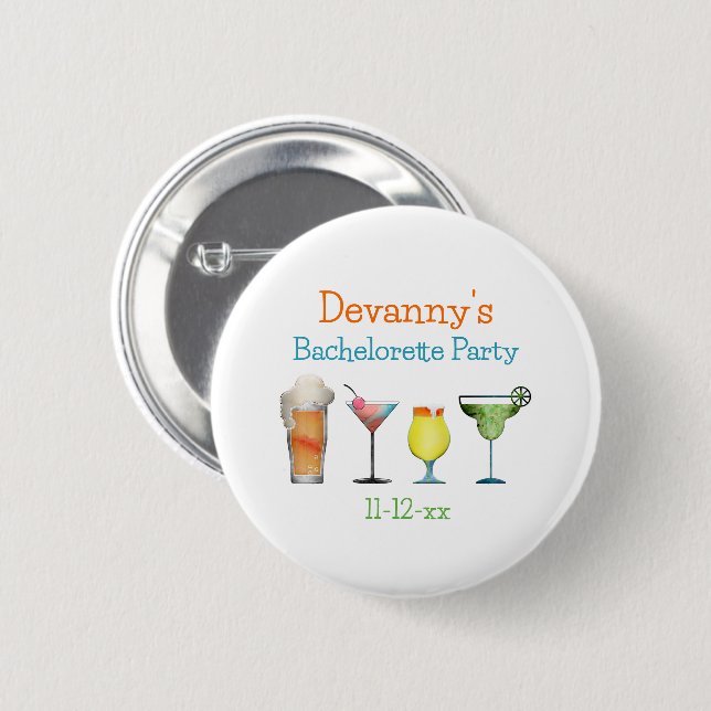 Personalised Bachelorette Party Name Date 6 Cm Round Badge (Front & Back)