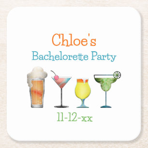 Personalised Bachelorette Party Name Date  Square Paper Coaster