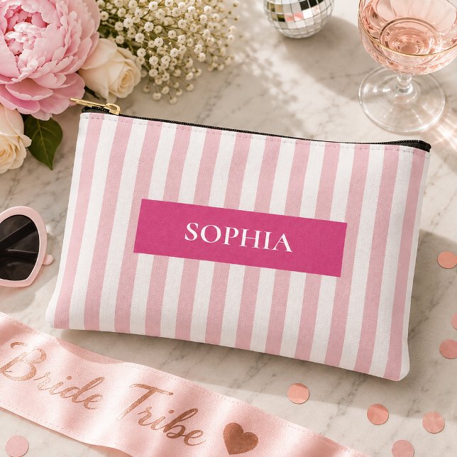 Personalised Bachelorette Party Striped Accessory Pouch (Creator Uploaded)