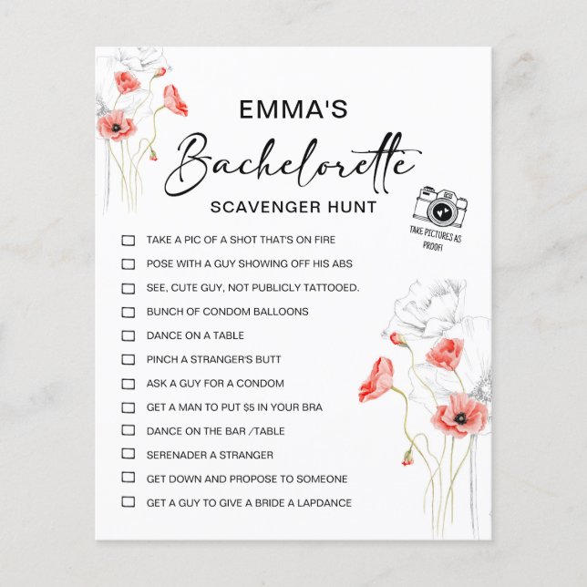 Personalised Bachelorette Scavenger Hunt (Front)