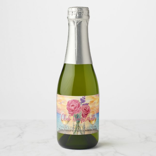 Personalised Bachelorette Sunset Mini Champagne Sparkling Wine Label (Front)