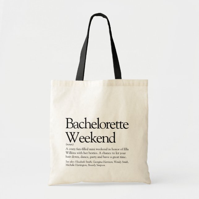 Personalised Bachelorette Weekend Definition Tote Bag (Front)