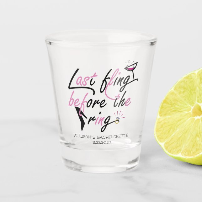 Personalised bachelorette weekend party favour shot glass (Front)