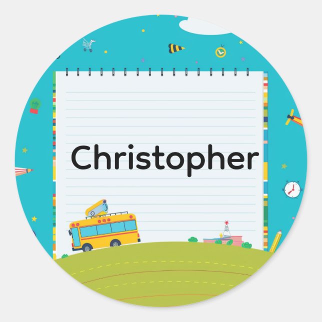 Personalised Back to School Bus Name Stickers (Front)