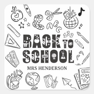 Personalised Back to School Doodle Teacher Square Sticker