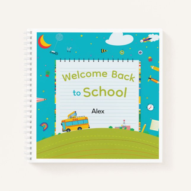 Personalised Back to School Notebook School Bus (Front)