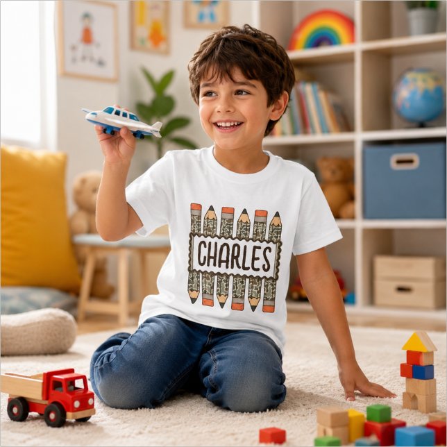 Personalised Back to School Pencil Name T-Shirt (Creator Uploaded)
