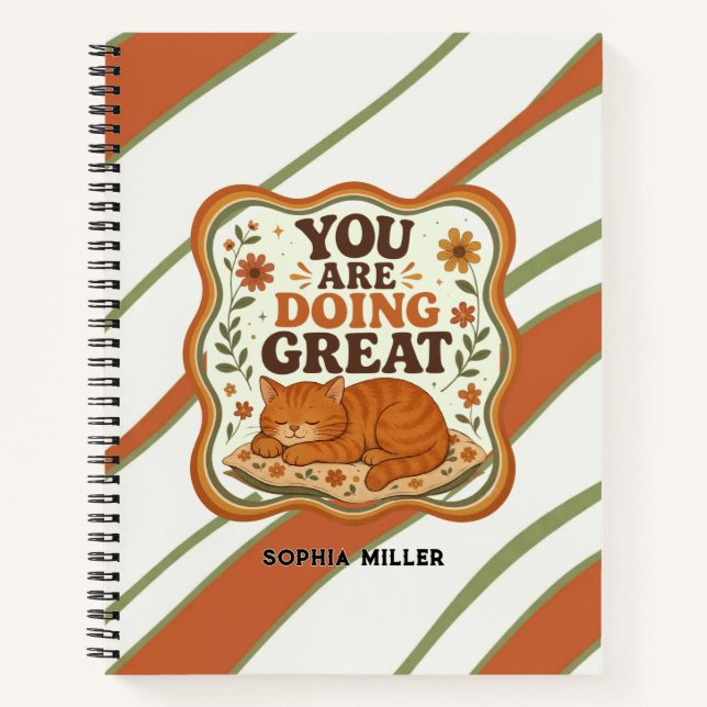 Personalised Back to School Striped Cat Notebook (Front)