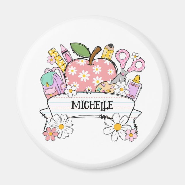 Personalised Back-to-School Supplies with Apple Magnet (Front)