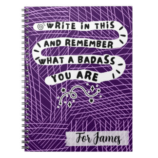 Personalised Badass Quote Purple Abstract Doodle Notebook