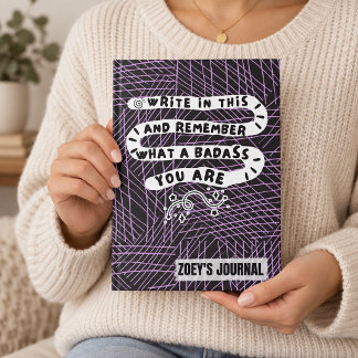 Personalised Badass Quote Purple Abstract Doodle Notebook