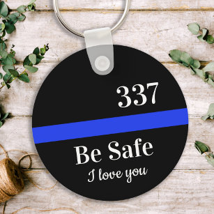 Personalised Badge Number Thin Blue Line Police Key Ring