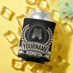 Personalised Badminton Player Name Racquet Sports Can Cooler