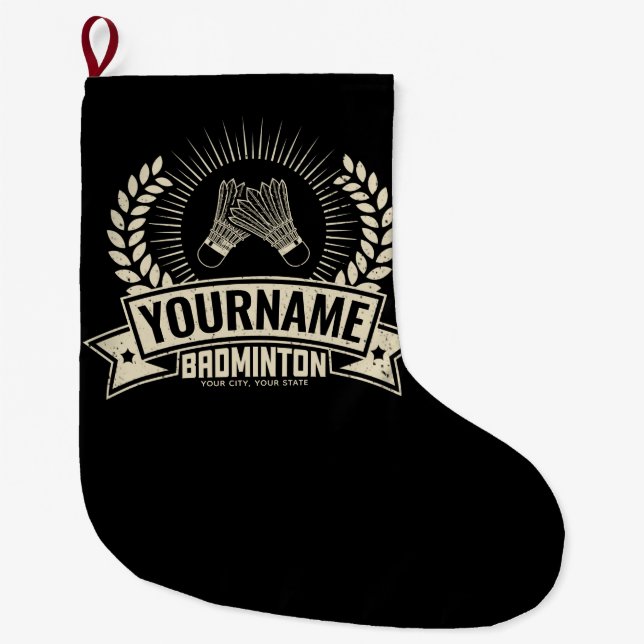 Personalised Badminton Player Name Racquet Sports  Large Christmas Stocking (Front)