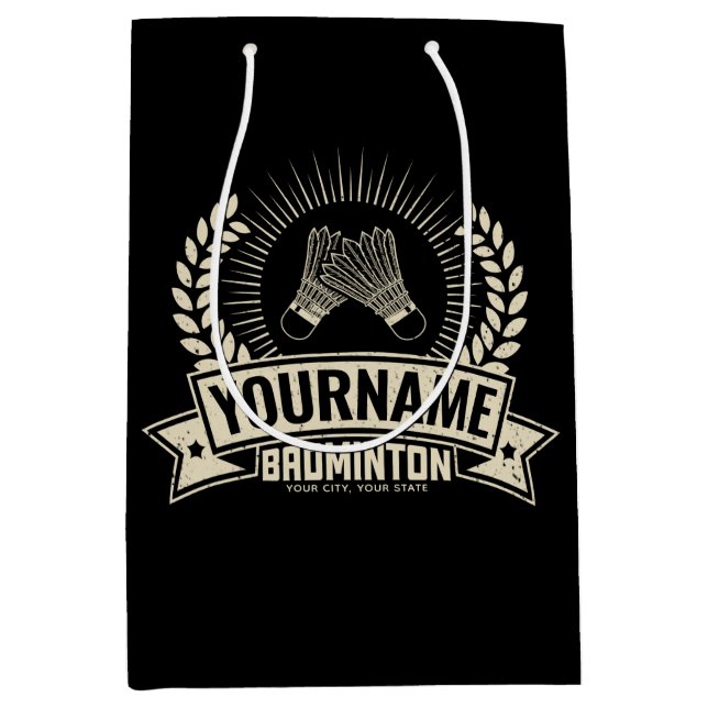 Personalised Badminton Player Name Racquet Sports Medium Gift Bag (Front)
