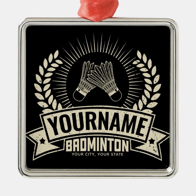Personalised Badminton Player Name Racquet Sports Metal Tree Decoration (Front)