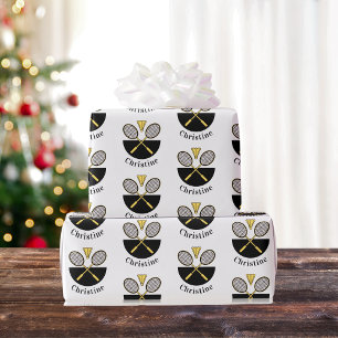 Personalised Badminton Rackets Birdie Yellow Black Wrapping Paper