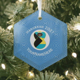 Personalised Bahamas Black Angel Hanukkah Flag  Glass Tree Decoration