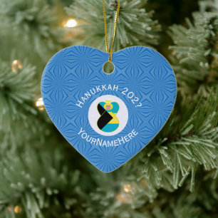 Personalised Bahamian Angel Hanukkah Blonde Flag Ceramic Tree Decoration